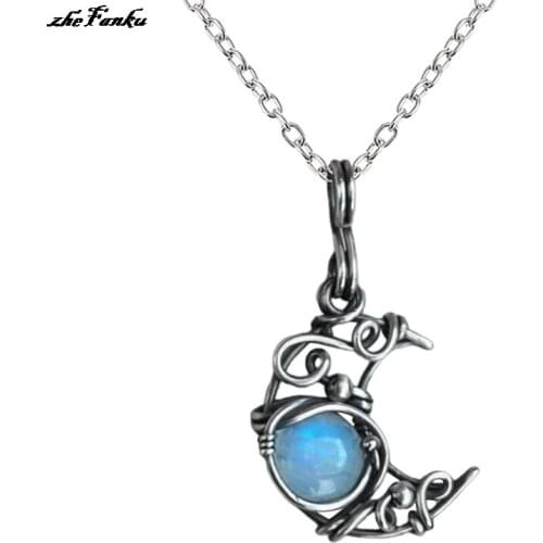 Fashion Boho Jewelry Natural Stones Moonstone Wrapped Pendant Necklaces Women Charm Necklace Gift Delicate Vintage