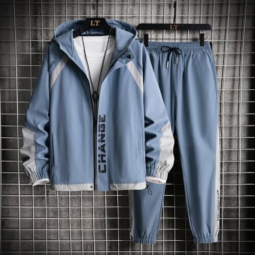 Mens Tracksuit Set Hooded Jacket+Pants Workwear Big Pocket Sportswear 2 Piece Set Hip Hop Patchwork Suit For Men Clothing