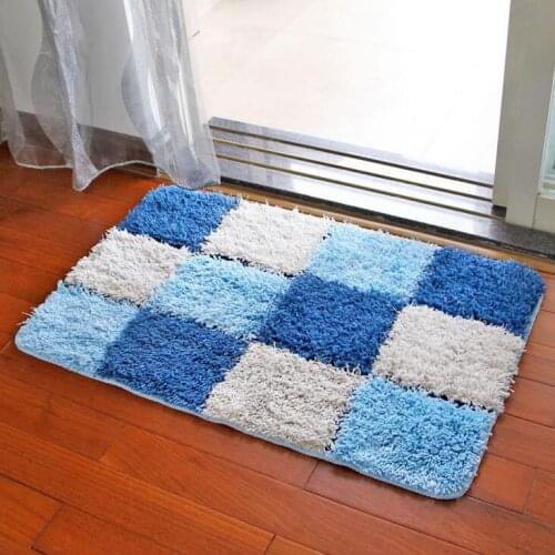 Soft BLUE Plaid Plush Shaggy Carpet Parlor Living Room Bedroom Rugs Slip Resistant Floor Mats Home Deco