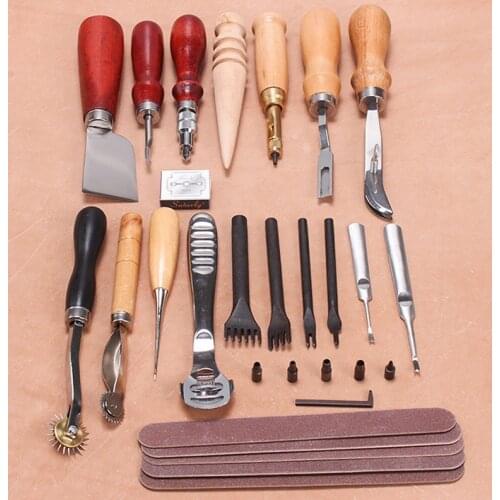 DIY Leather Craft Tool Kit Hand Sewing Stitching Punch Kit Slotter Scribing Wheel Polishing Rod Awl Tool Kit