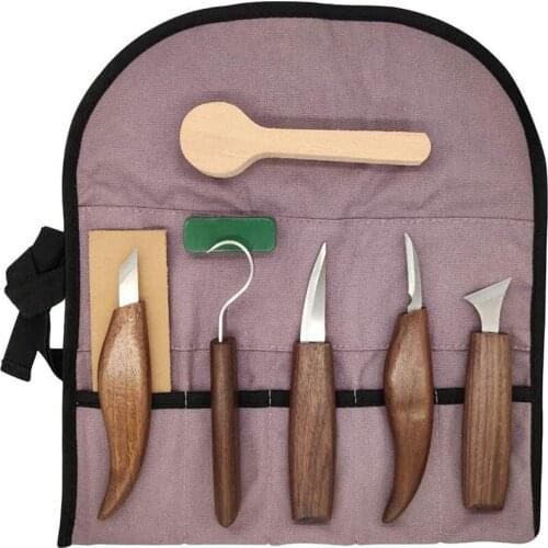 ASCENDAS 7Pcs Wood Carving Knife Chisel Woodworking Cutter Hand Tool Set Peeling Woodcarving Sculptural Spoon Carving Cutter