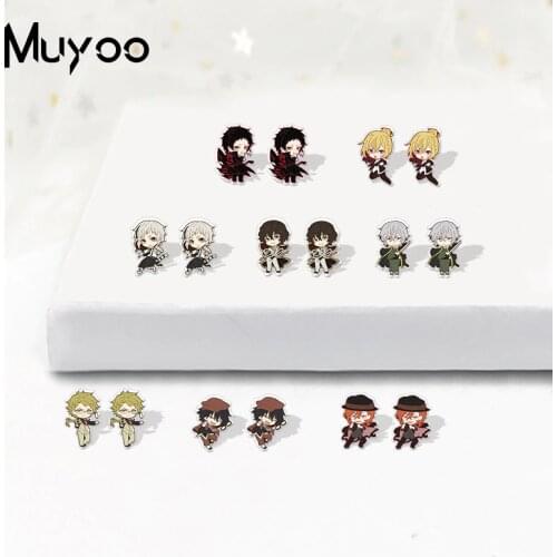 New Kawaii Style Bungo Stray Dogs Anime Icons Acrylic Resin Bungo Stray Dogs Cratoon Print Handmade Acrylic Epoxy Earrings