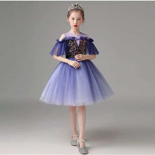 2021Summer Lovely Baby Kids Elegant Beautiful Sequined Design Birthday Ceremony Wedding Party Princess Fluffy Dress Clothes Wear