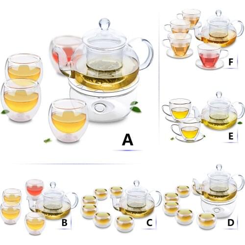 Clear Glass Flower Coffee Pot Teapot and Gongfu Teacups or Mugs Tea set
