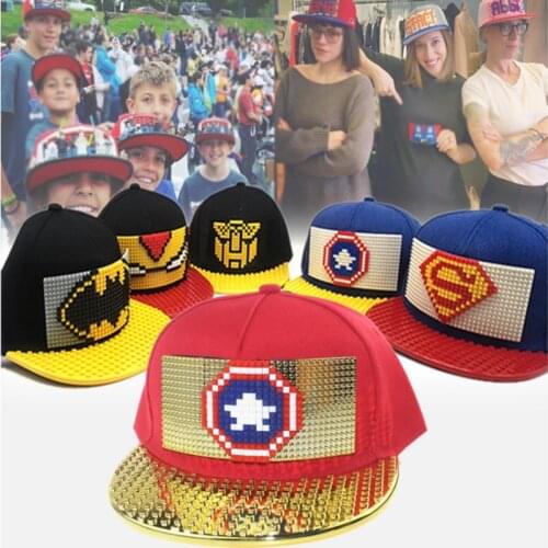Puzzle hat children DIY pixel building blocks creative gold and silver plate assembled men and women hip hop parent-child cap