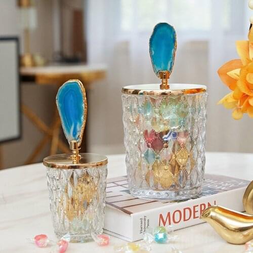 Nordic Crystal Glass Storage Jar with Lid, European Style Light Luxury Coffee Table Jewelry Candy Jar, Home Storage Decoration