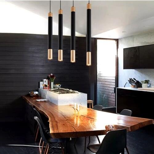 Thrisdar Modern Led Pendant Light Black Golden Long Tube Hanging Light Kitchen Island Dining Room Shop Decor Cylinder Pipe Lamps