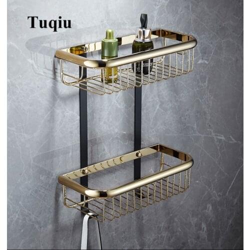 Tuqiu bathroom Corner Shelf Gold and Black bathroom shelves Brass bathroom Storage Organizier shampoo holder bathroom holder