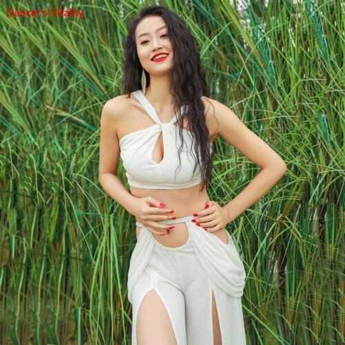 Womens Belly Dance Dance Suit Practice Clothes New Sexy Hollow Split Long Skirt+Top Bellydance Set Suit