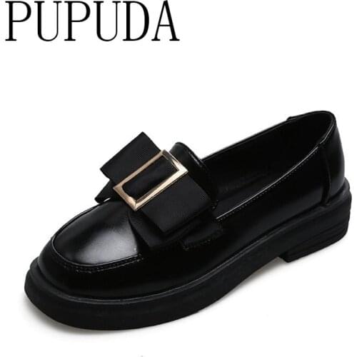 PUPUDA Platform Shoes Women Fashion Leather Chunky Shoes Slip On Loafers Women New Casual Leather Shoes Female 2020