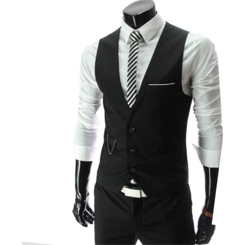 Vest Suit Men Slim Fit Classic Chain Waistcoat V-neck Suit Waistcoat Leisure Business Professional Waistcoat Vest Outerwear 5XL