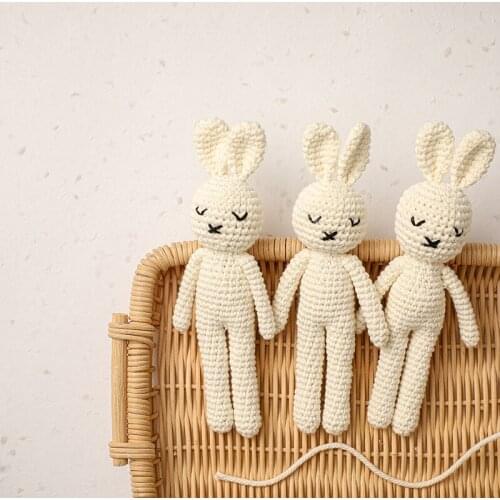 1 Pc Handmade Rabbit Crochet Doll Cute Animal Shape Shake to Make Sound Stuffed Plush Toy Baby Sleeping Soothing Toy Gifts