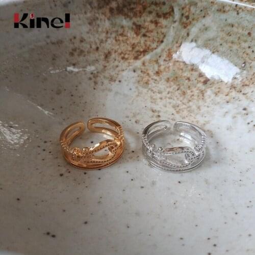 Kinel 100% Real 925 Stelring Silver Double Layer Finger Rings 2020 New 18K Gold Korea Rings For Women Jewelry Gift