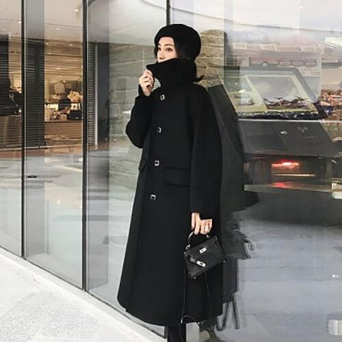 2021 Autumn And Winter New Womens Woolen Coat Mid-length Fashion Pure Color Simple Temperament Coat Qm