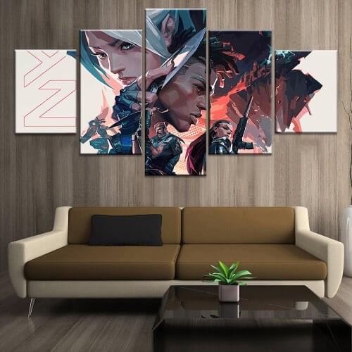 5 Panel Valorant Oil Painting Jett Phoenix Reyna Brimstone Oil Painting Wall Canvas Art Home Interior decoration painting