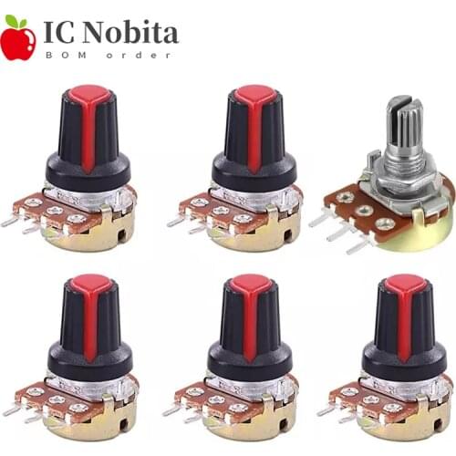 5PCS WH148 B1K 2K 5K 10K 20K 50K 100K 500K 1M Single Linked Potentiometer with Cap Handle Length 15mm Adjustable Resistance