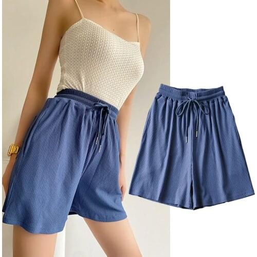 AFEENYRK Women Fashion Lce Silk Cozy Shorts Vintage High Elastic Waist Scanties With Drawstring Female Short Pants Mujer K7X043