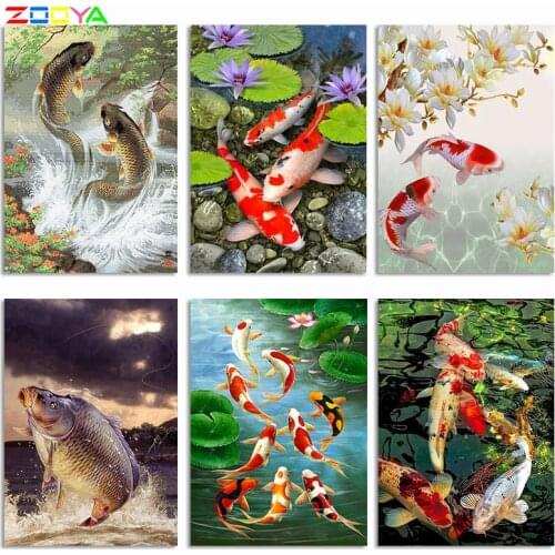 ZOOYA 5D DIY Fish Diamond Painting Koi Fish Full Round Drill Diamond Embroidery Animal Fish Diamond Mosaic Fish R326