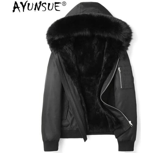 AYUNSUE 2020 Parka Real Fur Coat Men Winter Jacket Rabbit Fur Liner Fox Fur Collar Hooded Parkas De Hombre D09A9722 KJ3015