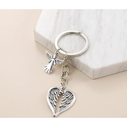 New Guardian Angel Keychain Heart Shaped Wings Key Ring Healing Key Chains For Women Handbag Accessorie Car Hanging DIY Jewelry