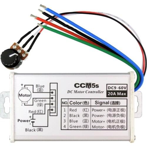 CCM5S 9V 12V 24V 36V 48V 60V DC 20A DC Motor Speed Controller pulse width modulation PWM Reserve with Metal Shell