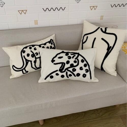 Cheetah Embroidery Pillow Case Handmade Tufted Cushion Cover Nordic Home Decor Backrest Boho Pillow Cover for Sofa Bed Homestay