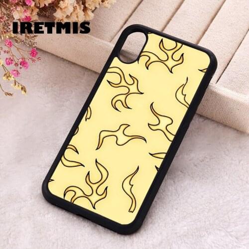 Iretmis 5 5S SE 2020 Phone Cover Cases for iPhone 6 6S 7 8 Plus X Xs Max XR 11 12 MINI Pro Rubber Silicone Yellow Flame