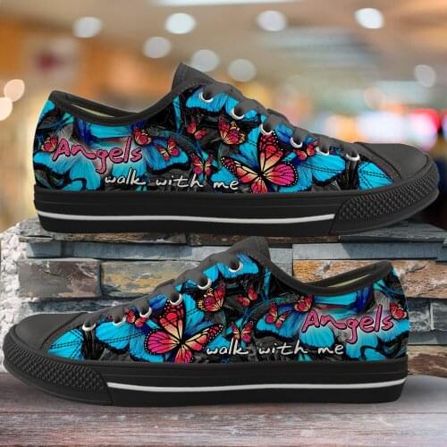 ELVISWORDS 3D Beautiful Butterfly Brand Design Low Top Women Canvas Vulcanize Shoes Female Girls Casual Lace Up Classic Zapatos