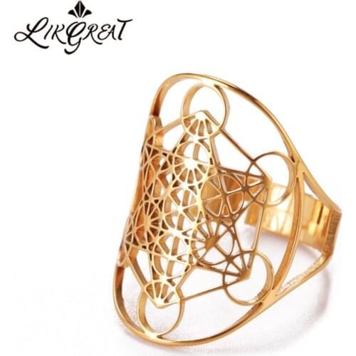 Geometric Angel Seal Archangel Metatron Ring Stainless Steel Resizable Solomon Jewelry The Secrets of Kabbalists Rings for Women