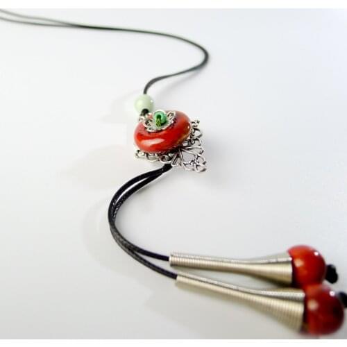 Jingdezhen Ceramic round Jewelry Long Rope Ceramic Beads pendant Necklaces Handmade DIY fashion Necklace for women #EY216