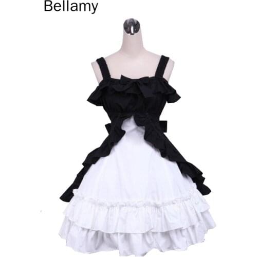 Cotton Three-Layers Bows Black And White Classic Lolita Dress