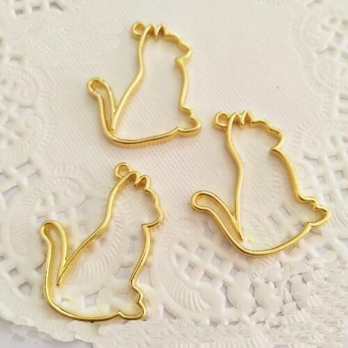 10pcs/lot Sitting dog Metal Frame DIY Pendant Gold Charm Bezel Setting Cabochon Setting UV Resin Charm