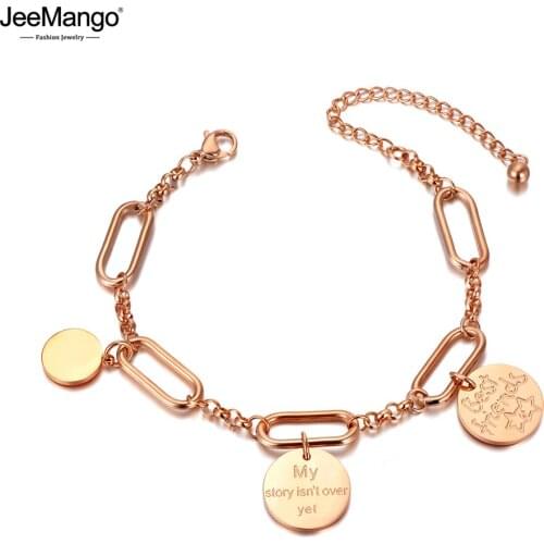 JeeMango Fashion Stainless Steel Best Friends Charm Bracelets Bangle For Women Girls Bohemia Chain Link Bracelet Jewelry JB20029
