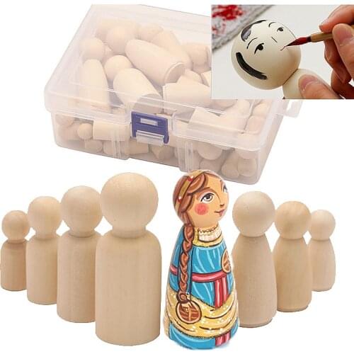 50pcs Unfinished Wooden Doll Girl Boy Wooden Peg Doll Childrens Unpainted Dolls Homemade Car pendant DIY Wedding Memorial Dolls