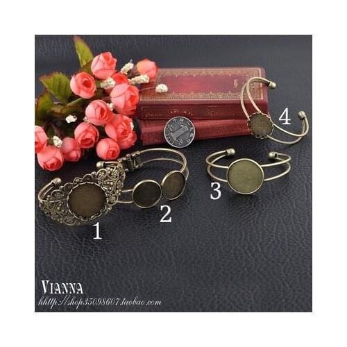 Antique Bronze Bracelet Settings Oval Lace Bangle Blank Tray Bezel Setting Base Blank for 25mm Glass Cabochon DIY Bracelet Craft