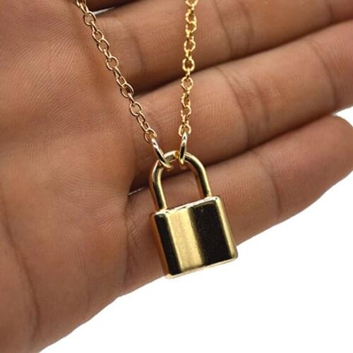Silver Gold Color PadLock Pendant Necklace Brand Link Chain Lock Necklaces Collar For Women Men Gifts