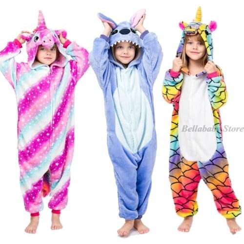 Winter Warm Flannel Pajamas Kigurumi Anime Onesie Unicorn Costume Rainbow Boys Girls Onesies Panda Dinosaurio Dragon Hooded Pjs