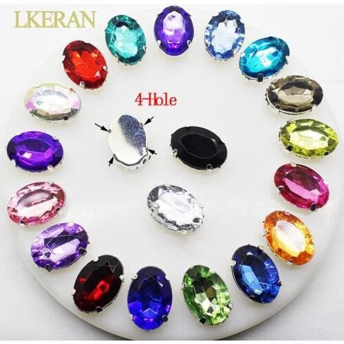 LKERAN 20pcs / Set 10x14MM 4-hole oval Acrylic Buttons Silver Sewing decorative Button for Crafts DIY Handmade Accessories