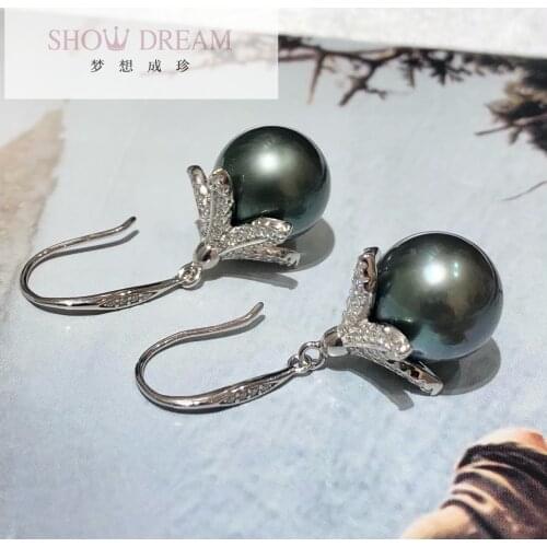 SHOWDREAM New Fashion S925 Zircon Dangle Earring ClassicTahiti Black Pearl Drop Earrings For Women Wedding Pearl Jewelry Gifts