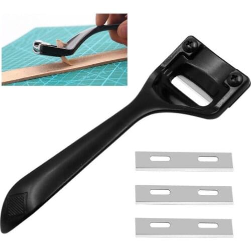 Alloy Steel Leather Skiver with 3pcs Skiver Replacement Blades Black Skiver Knife for DIY Leather Craft Thinning Tools