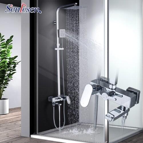 Senlesen Ultra-thin Shower Faucet Set Stainless Steel Shower Hand & Head Single Handle Mixer Water Tap Para Bathroom