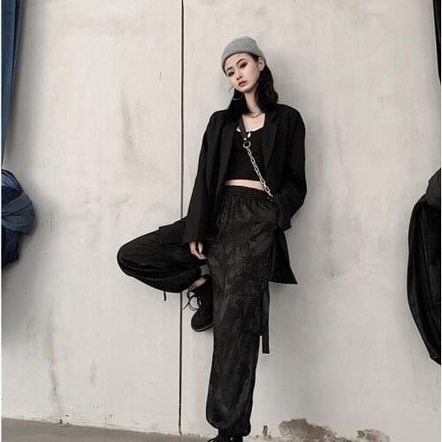 Streetwear Wide Leg Pants Women Gothic Harajuku Vintage Spring Summer Print Hip-Hop Punk Black Long Trousers Female Mujer Q011
