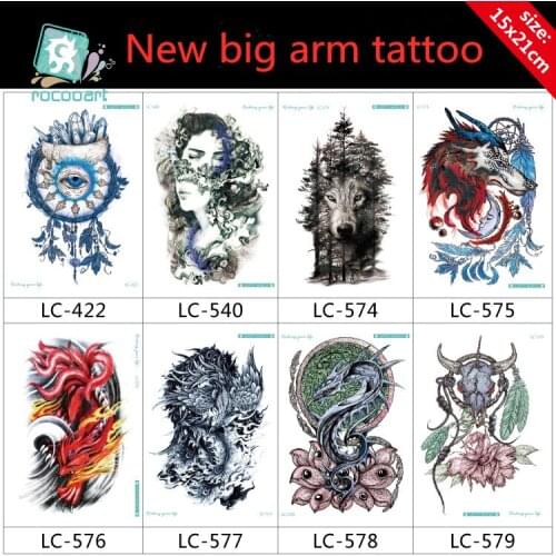 Rocooart Fashion Body Mens Temporary Tatoo Sticker black Sex Women Timberwolves dragon Fox Arm Waterproof Art Tattoo