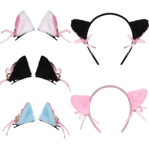 Plush Cat Ears Hairpins Lolita Sweet Fluffy Ear Hairband Cosplay Anime Hair Clips Night Party Club Bar Decor Headband Costume