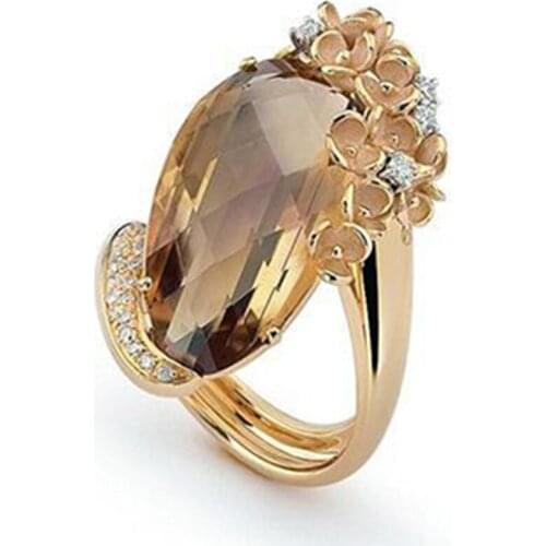 Princess Diana Kate Wedding Rings for Women Natural Royal Champagne Gold Stone Engagement Ring Boho Jewelry Female Ring