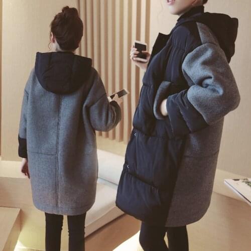 Winter Warm Maternity Long Coats Cotton-padded Wool Patchwork Loose Outwear for Pregnant Women Hooded Casual Pregnancy Jackets