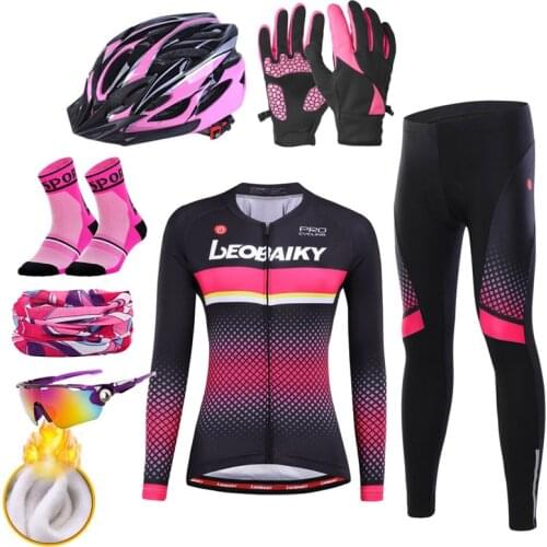 2021 Pro Team Winter Thermal Cycling Set Women Mountain Bike Clothing Mtb Bicycle Clothes Outdoor Keep Warm Cycle Full Sets