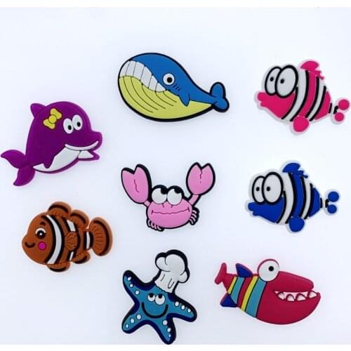 10 pcs Cute Mini Sea Animals Fish Crab Dolphin Starfish DIY Flatback Soft PVC Ornaments Kindergarten Homework Accessory
