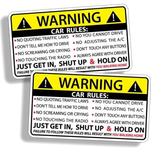 New interesting Car Sticker 2X Car Safety Warning Rules Car Styling Cover Scratches Waterproof Bumper PVC 10cm X 6cm