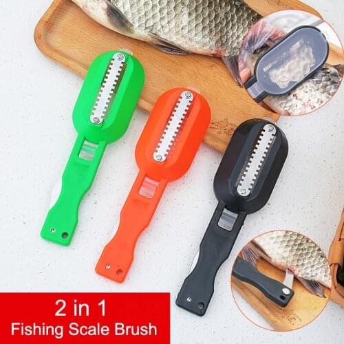 2 in 1 Plastic Fishing Scale Brush Built-in Fish cutter Fish Skin Brush Scraping Fast Remove Fish knife Cleaning Scaler Scraper